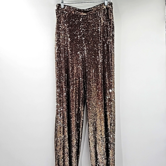 Express Sequined Metallic High Waist Wide Leg Trousers w Pockets - Picture 7 of 17